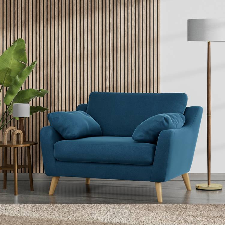 Habitat Ivor Velvet Cuddle Chair - Ink Blue - Ash Leg 0