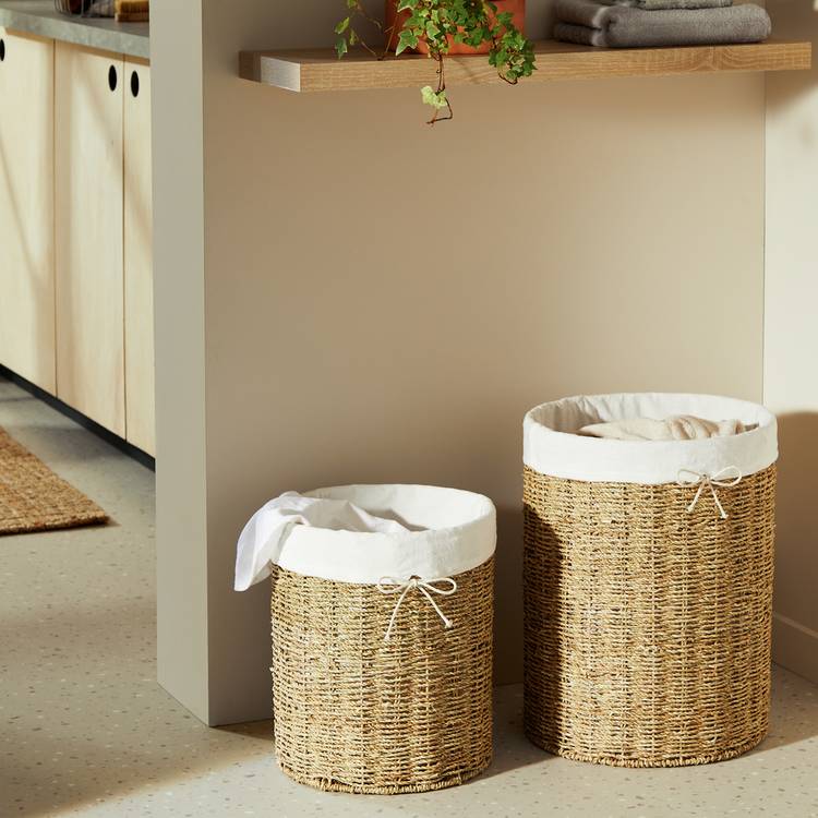 Habitat Pack of 2 Seagrass Lined Storage Basket - Natural 0