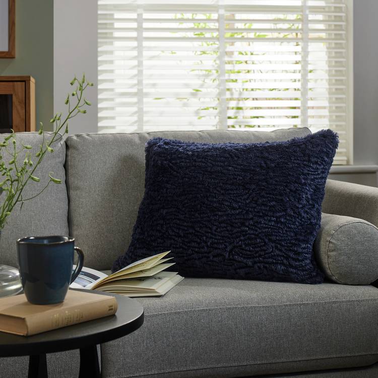 Habitat Faux Shearling Plain Cushion - Navy - 55x40cm 0