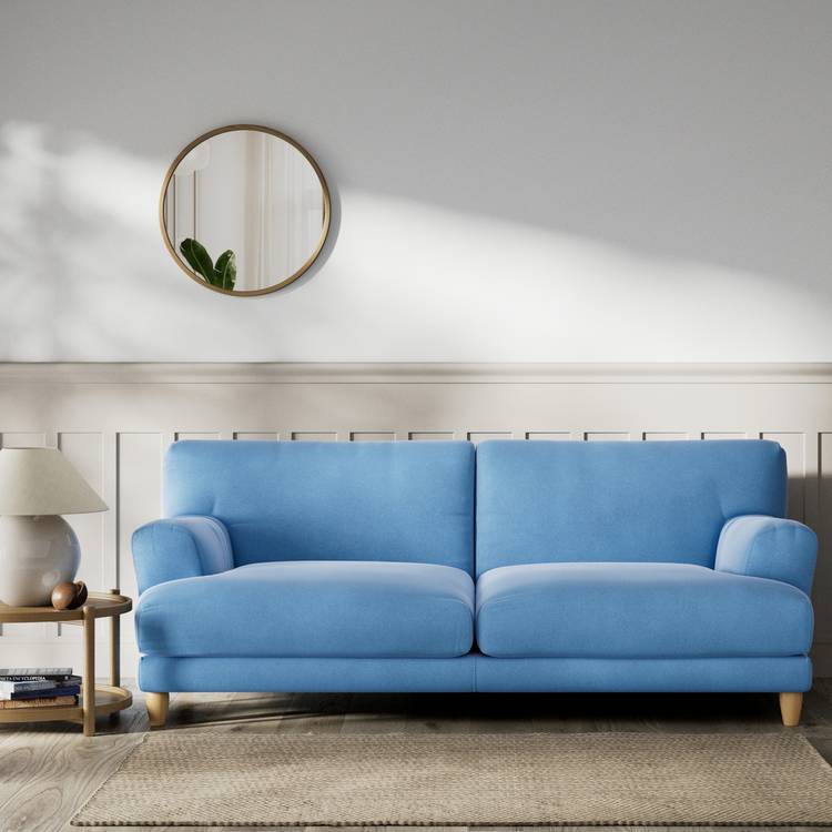 Habitat Askem Velvet 3 Seater Sofa - Sky Blue - Ash Leg 0