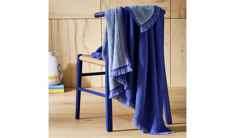 Habitat Reversible Gauze Throw - Blue - 150x125cm