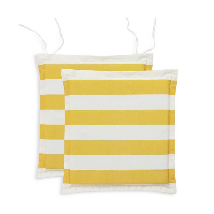 Habitat Pack of 2 Stripe Garden Chair Cushions - Yellow 0