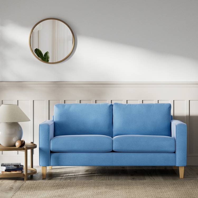 Habitat Flint Velvet 2 Seater Sofa - Sky Blue - Ash Leg 0