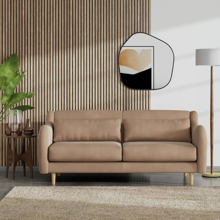 Habitat Turnmill Velvet 2 Seater Sofa - Latte - Ash Leg 0