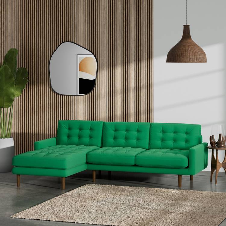 Habitat Fenner Left Hand Corner Sofa -Emerald Green-Dark Leg 0