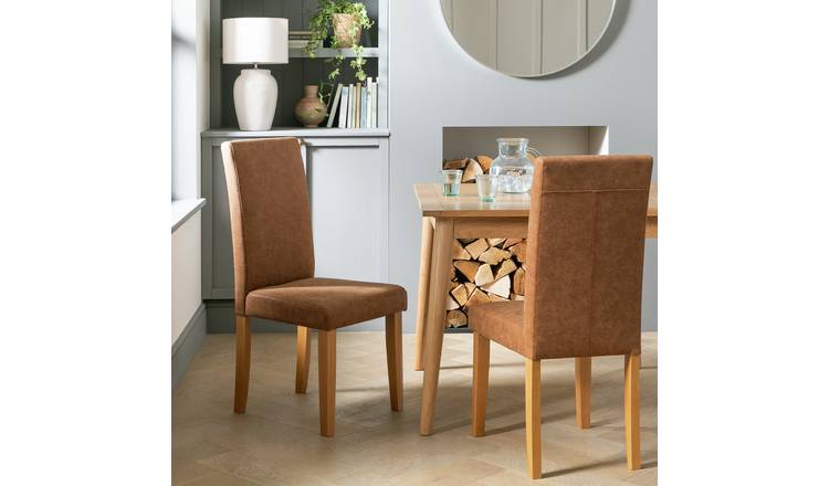 Argos Home Pair of Faux Leather Dining Chair - Tan