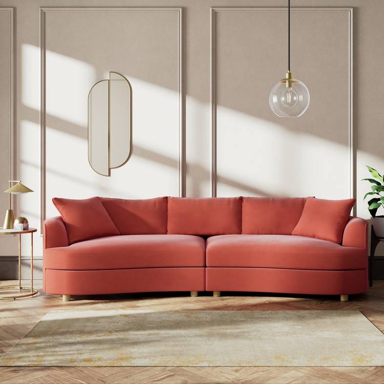 Habitat Sacha Fabric 4 Seater Sofa - Papaya - Ash Leg 0