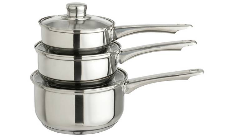 Argos Home Stainless Steel 3 Piece Saucepan Set