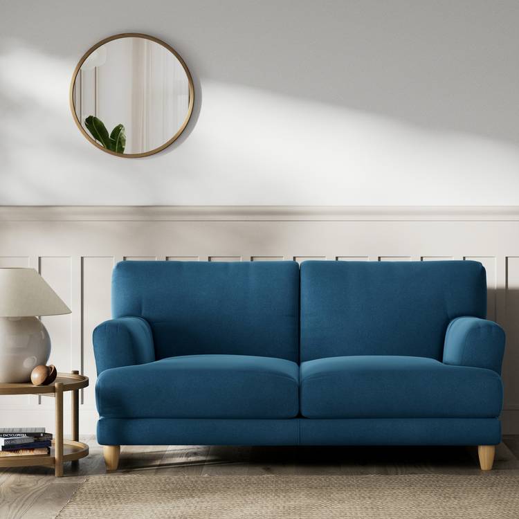 Habitat Askem Velvet 2 Seater Sofa - Ink Blue - Ash Leg 0