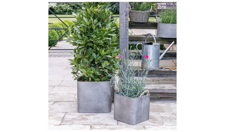 Ivyline Outdoor Galvanised Rope Handle Square Planters