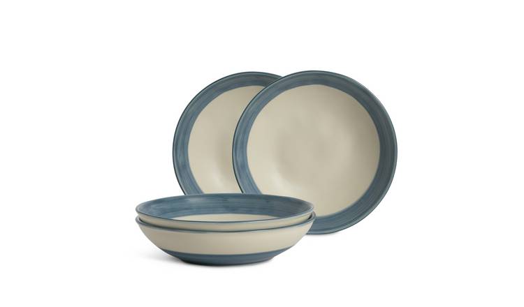 Habitat Artisan Stripe 4 Piece Stoneware Pasta Bowls - Blue