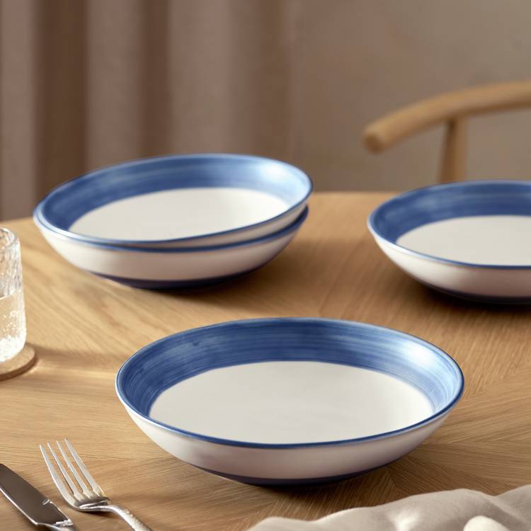 Habitat Artisan Stripe 4 Piece Stoneware Pasta Bowls - Blue 0