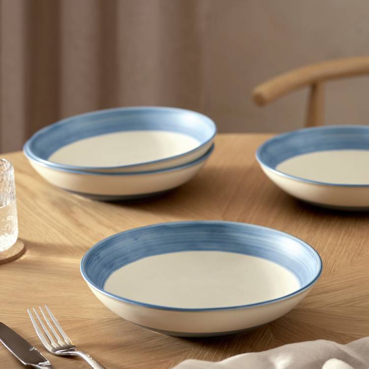 Habitat Artisan Stripe 4 Piece Stoneware Pasta Bowls - Blue 0