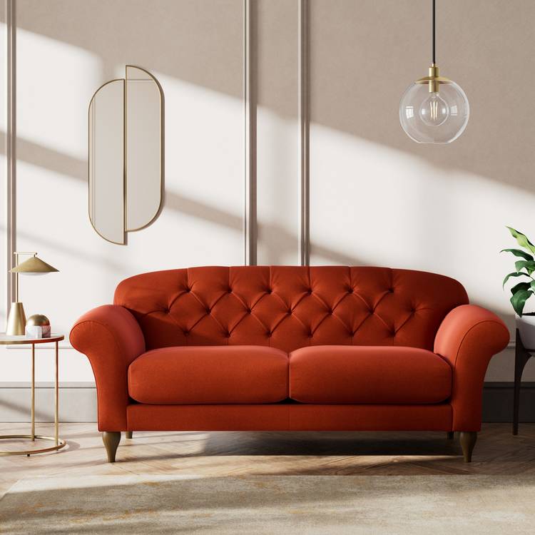 Habitat Brooker Velvet  3 Seater Sofa - Orange - Dark Leg  0