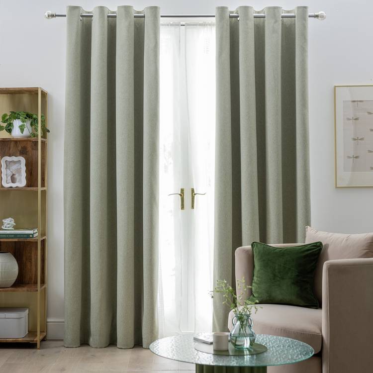 Habitat Textured Plain Blackout Lined Eyelet Curtains -Green 0