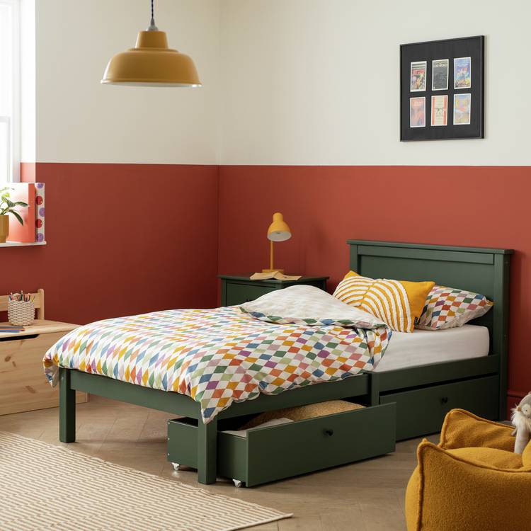 Habitat Brooklyn Single Bed Frame and Drawer - Green 0