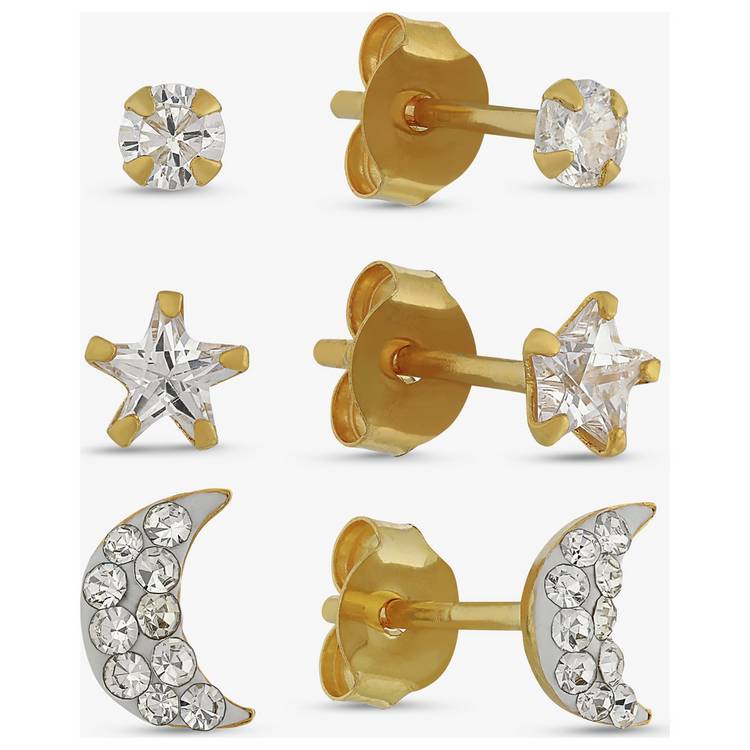 Revere Sterling Silver Moon Star Stud Earrings - Set of 3 0