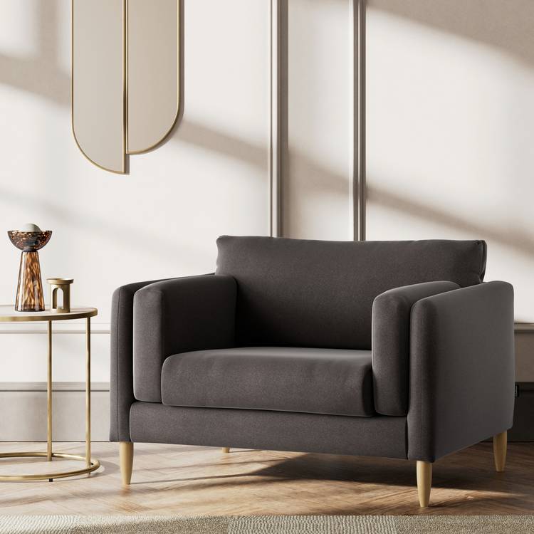 Habitat Newington Velvet Cuddle Chair - Grey - Ash Leg 0