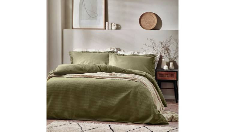 Yard Cotton Textured Waffle Olive Bedding Set - Single