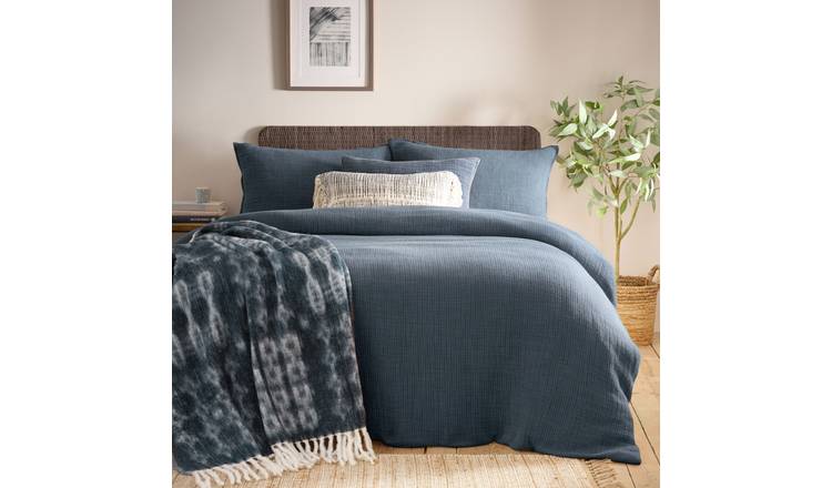 Yard Ribble Cotton Wash Blue Bedding Set - Double