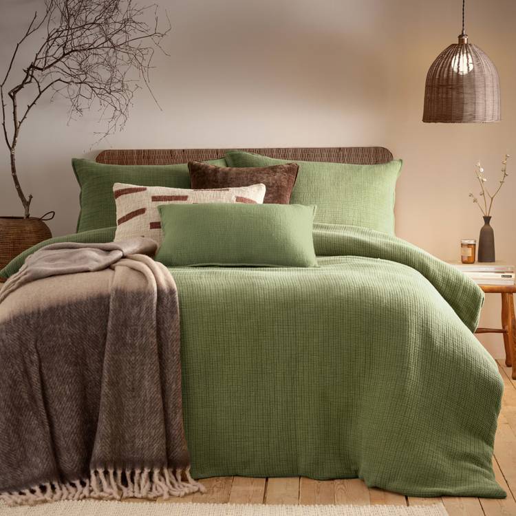 Yard Ribble Cotton Wash Khaki Bedding Set - Double 0