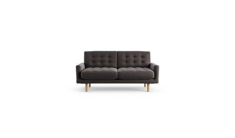 Habitat Fenner Velvet 2 Seater Sofa - Grey - Ash Leg