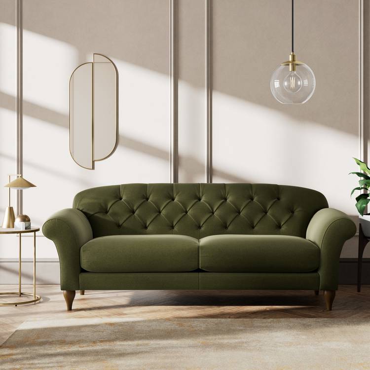 Habitat Brooker Velvet 4 Seater Sofa - Moss Green - Dark Leg 0