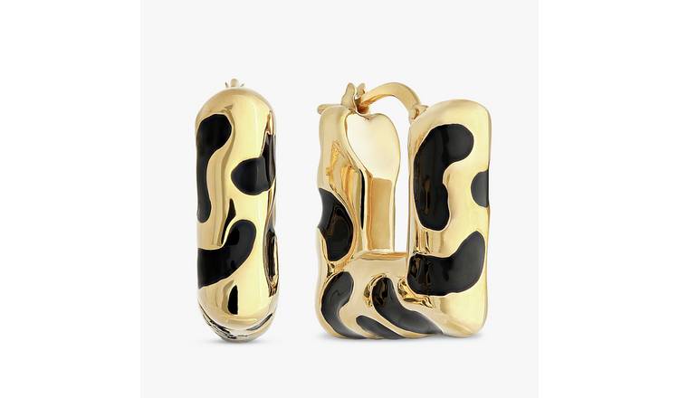 Revere 9ct Gold Pated Black Enamel Square Hoop Earrings 