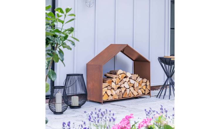 Ivyline Outdoor House Rust Log Storage