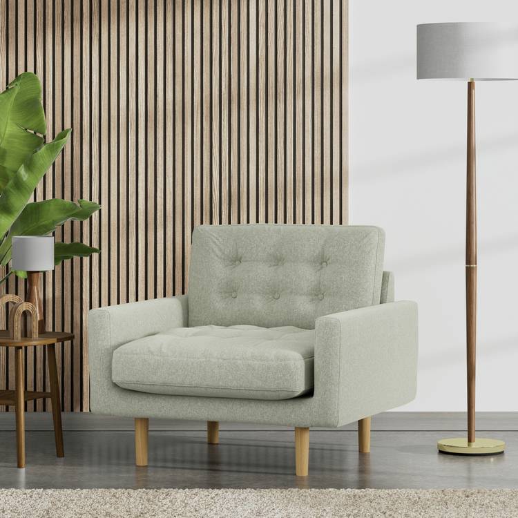 Habitat Fenner Fabric Armchair - Sage Green - Ash Leg 0