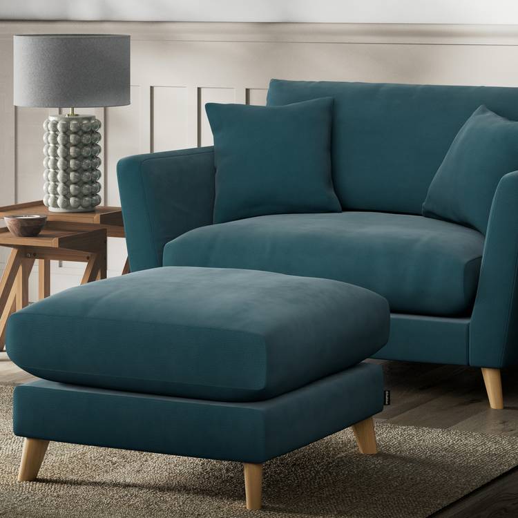 Habitat Lomond Fabric Footstool - Teal - Ash Leg 0