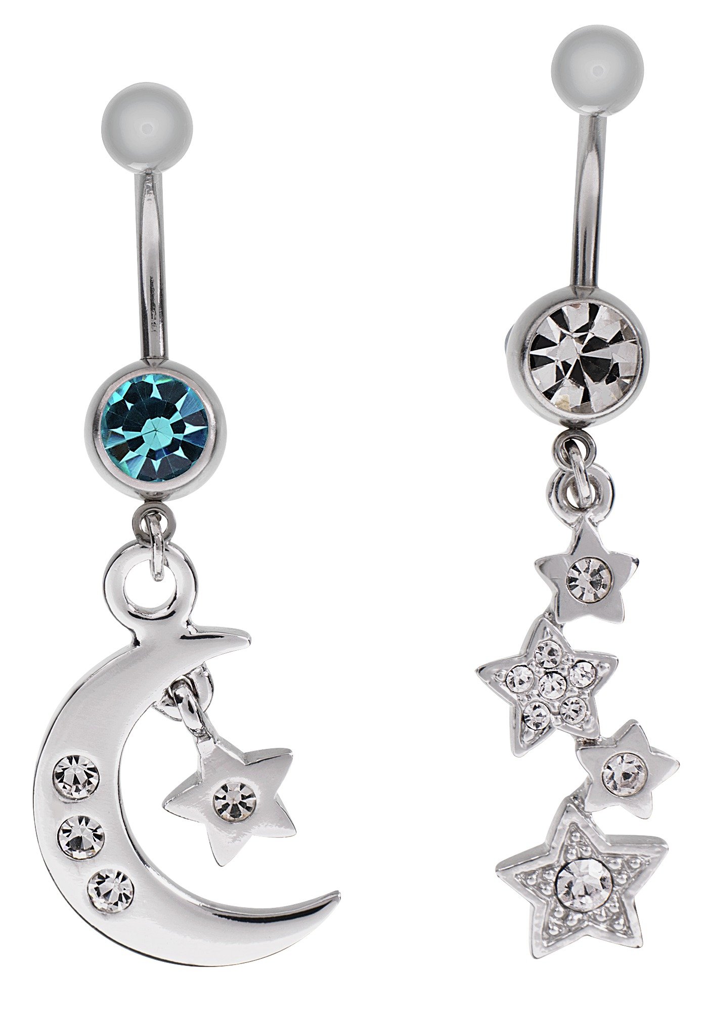 State of Mine Steel Star & Moon Crystal Belly Bar - Set of 2