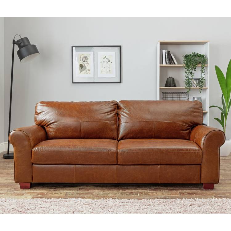 Argos Home Salisbury Leather 4 Seater Sofa - Tan 0