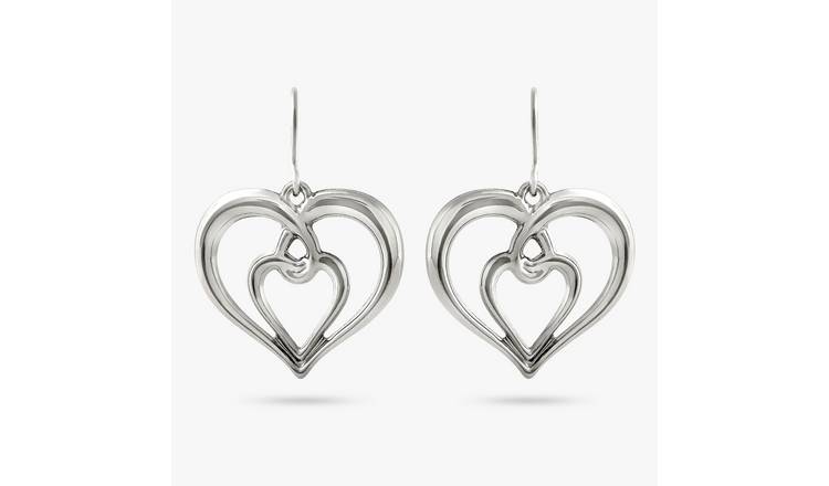 Revere 9ct White Gold Interlink Heart Drop Earrings