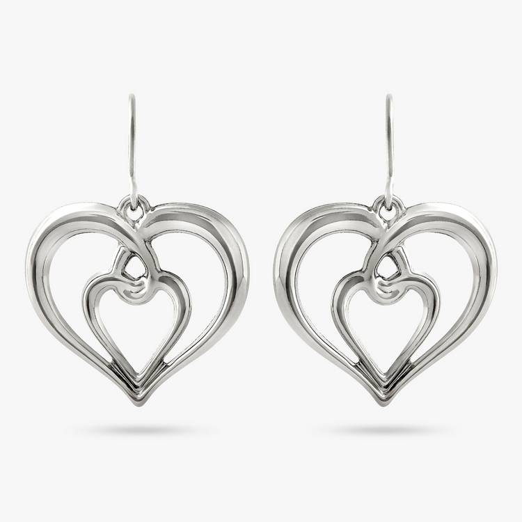 Revere 9ct White Gold Interlink Heart Drop Earrings 0