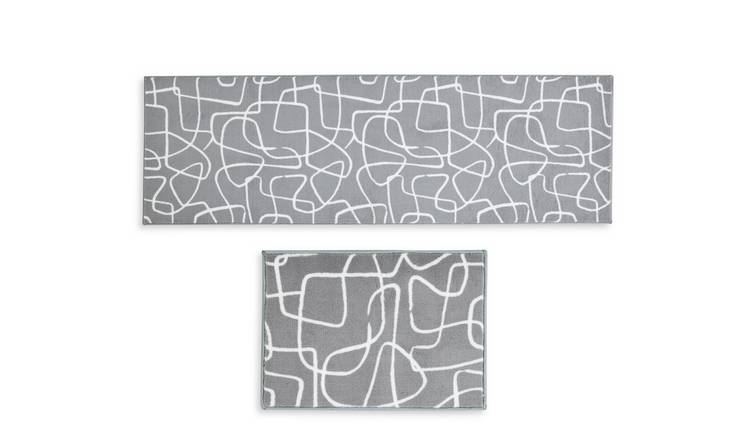 Habitat Scribble Washable Grey Runner & Mat Set - 180x57cm