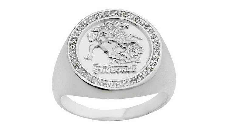 Sterling Silver Mens St.George Medallion Ring - U