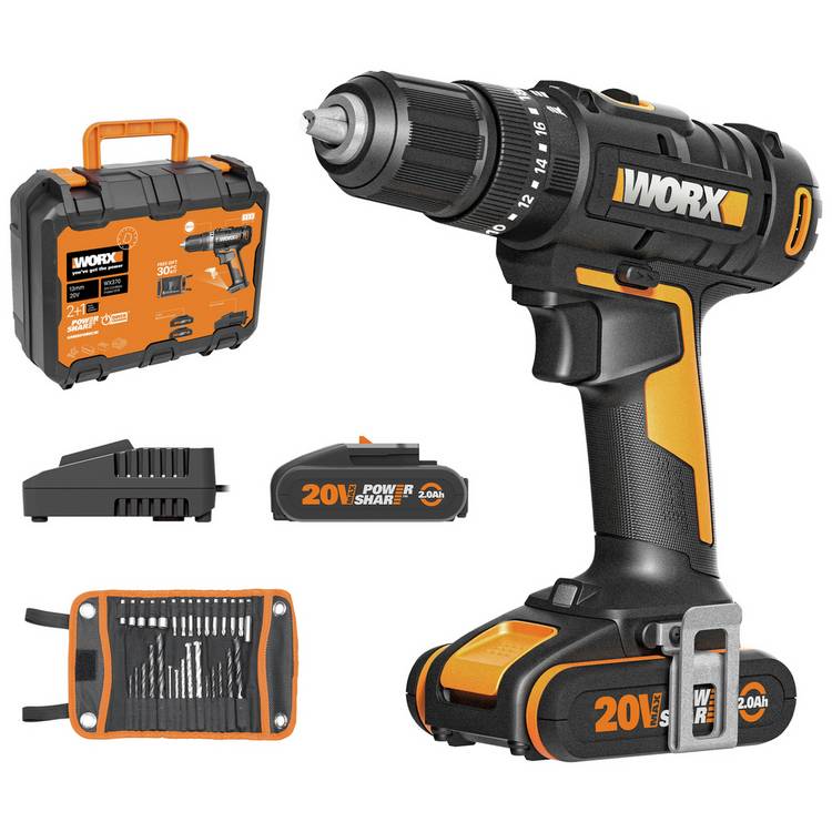 Worx WX370 Cordless Impact Drill and 30 Accessories - 20V 0