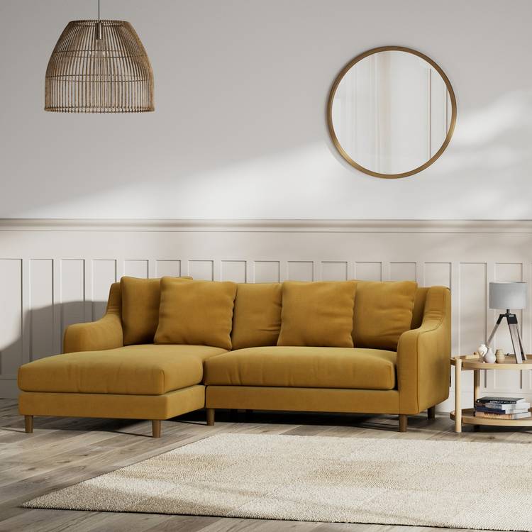 Habitat Swift Left Hand Corner Sofa - Gold -  Dark leg 0