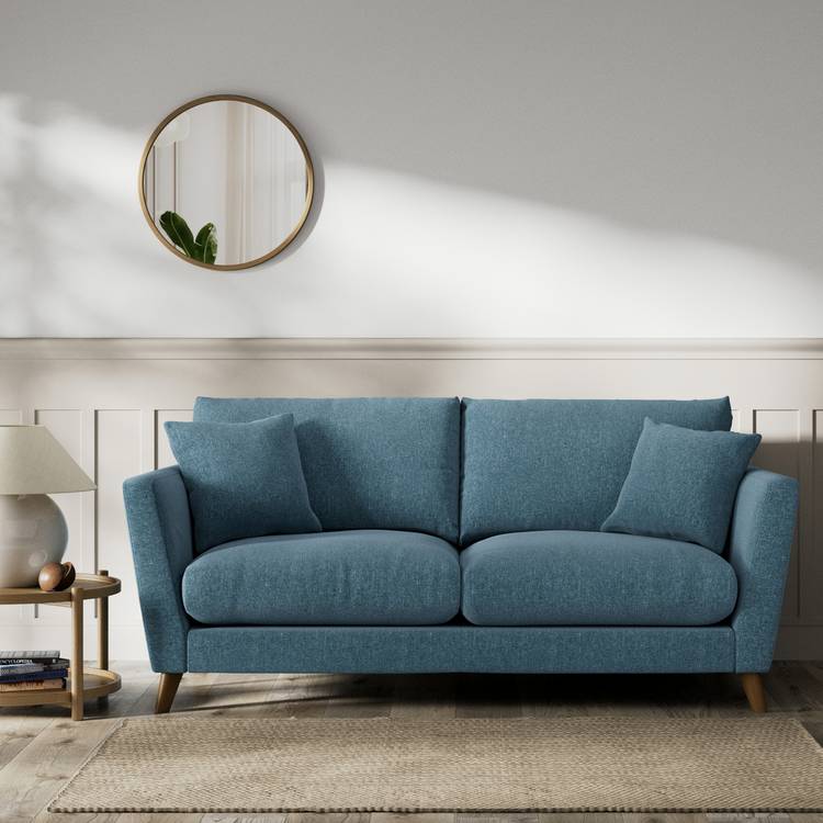 Habitat Lomond Fabric 3 Seater Sofa - Blue - Dark Leg 0