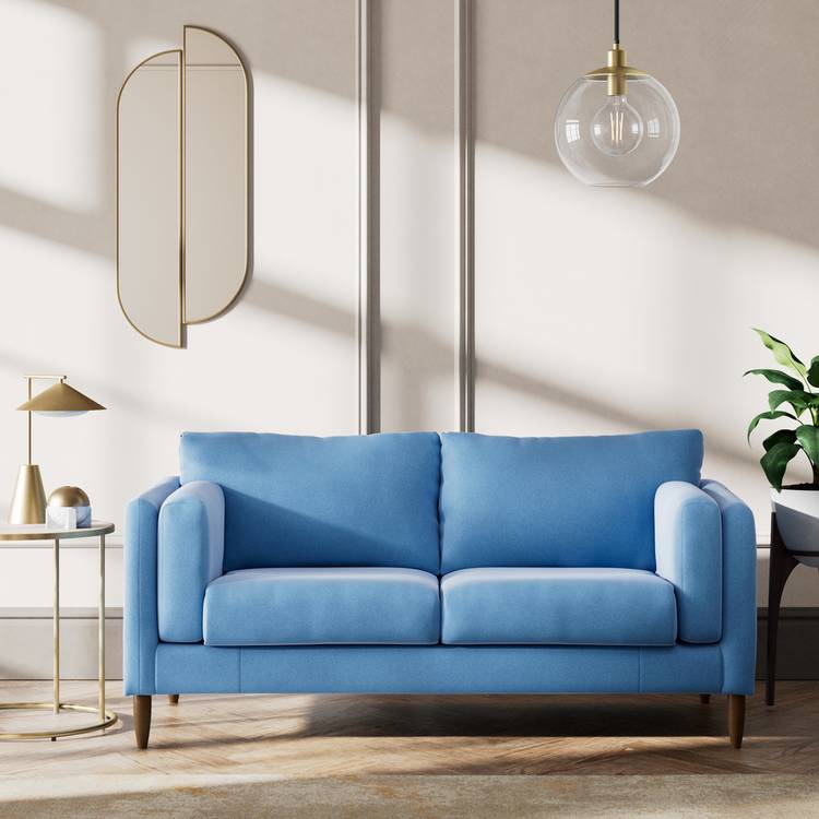 Habitat Newington Velvet 2 Seater Sofa -Sky Bl ue - Dark Leg 0