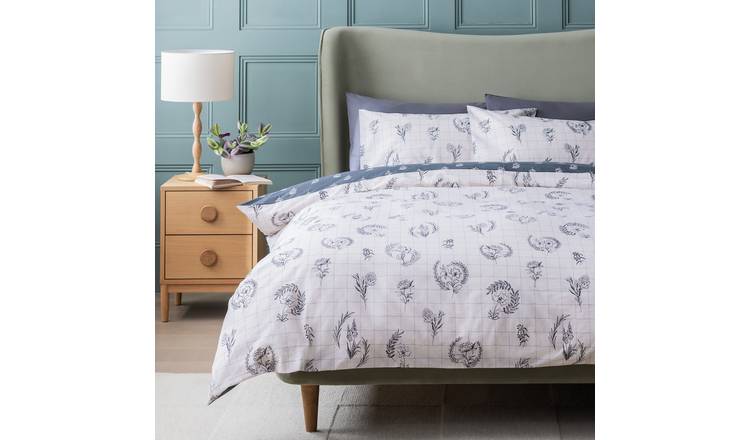 Habitat Floral Grid Print White and Blue Bedding Set - King