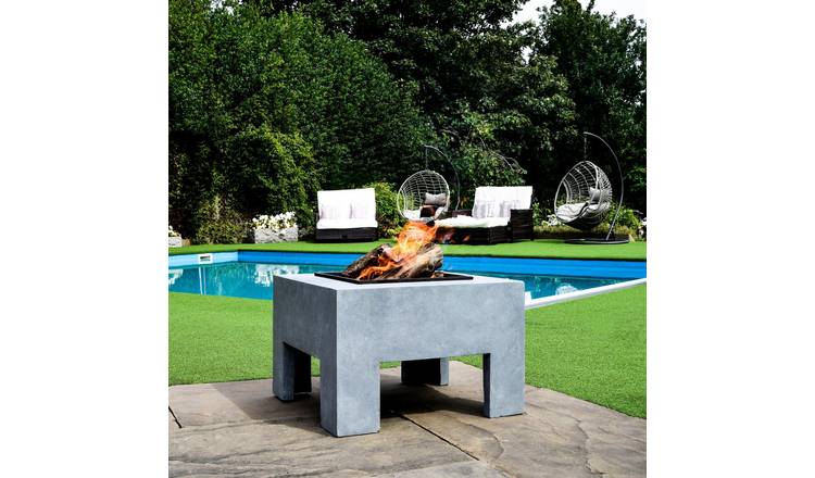 Ivyline Square Fire Pit and Square Console - Cement