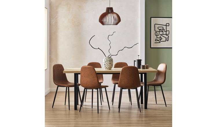 Habitat Zayn Birch Dining Table And 6 Tan Chairs