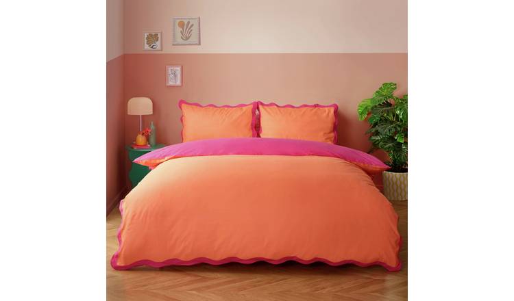 Heya Home Wiggle Scallop Edge Coral Bedding Set - Double