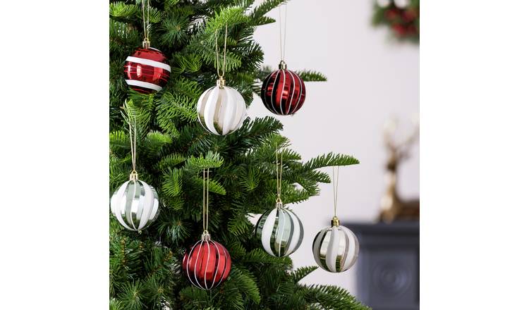 Argos Home Pack of 12 Christmas Baubles -Red, White & Green