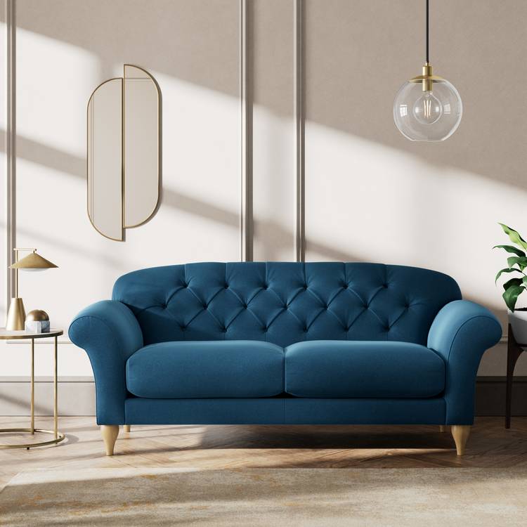 Habitat Brooker Velvet  3 Seater Sofa - Ink Blue - Ash Leg  0