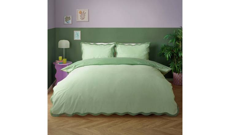 Heya Home Wiggle Scallop Edge Green Bedding Set - King size