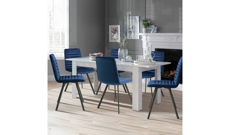 Argos Home Miami Extend White Dining Table & 6 Blue Chairs