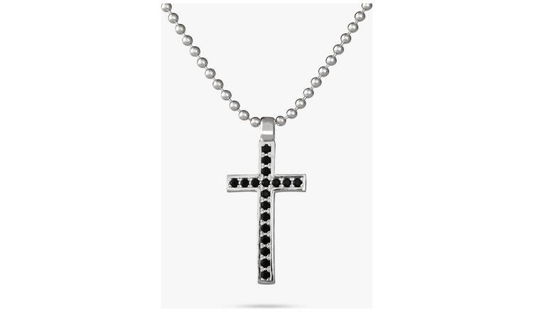 Revere Sterling Silver Black Zircons Cross Pendant Necklace